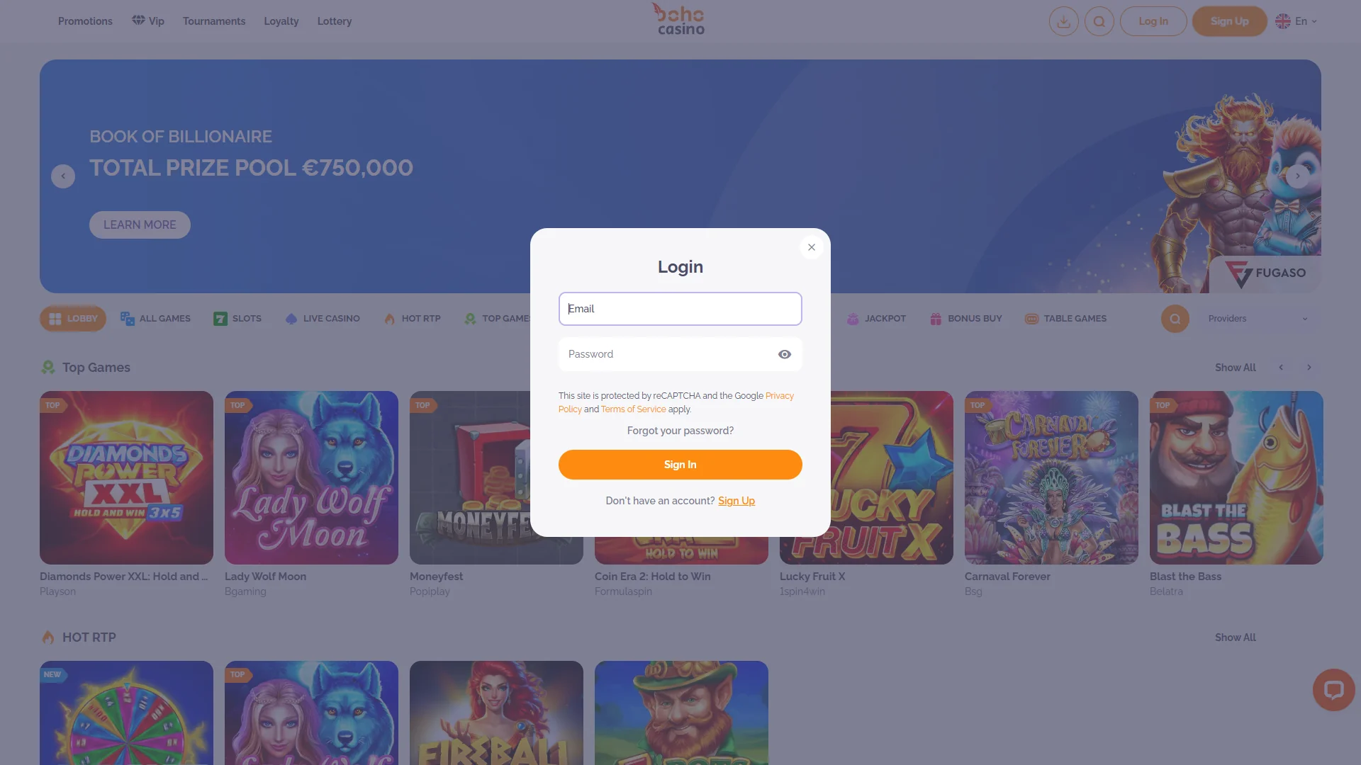 Boho Casino login side