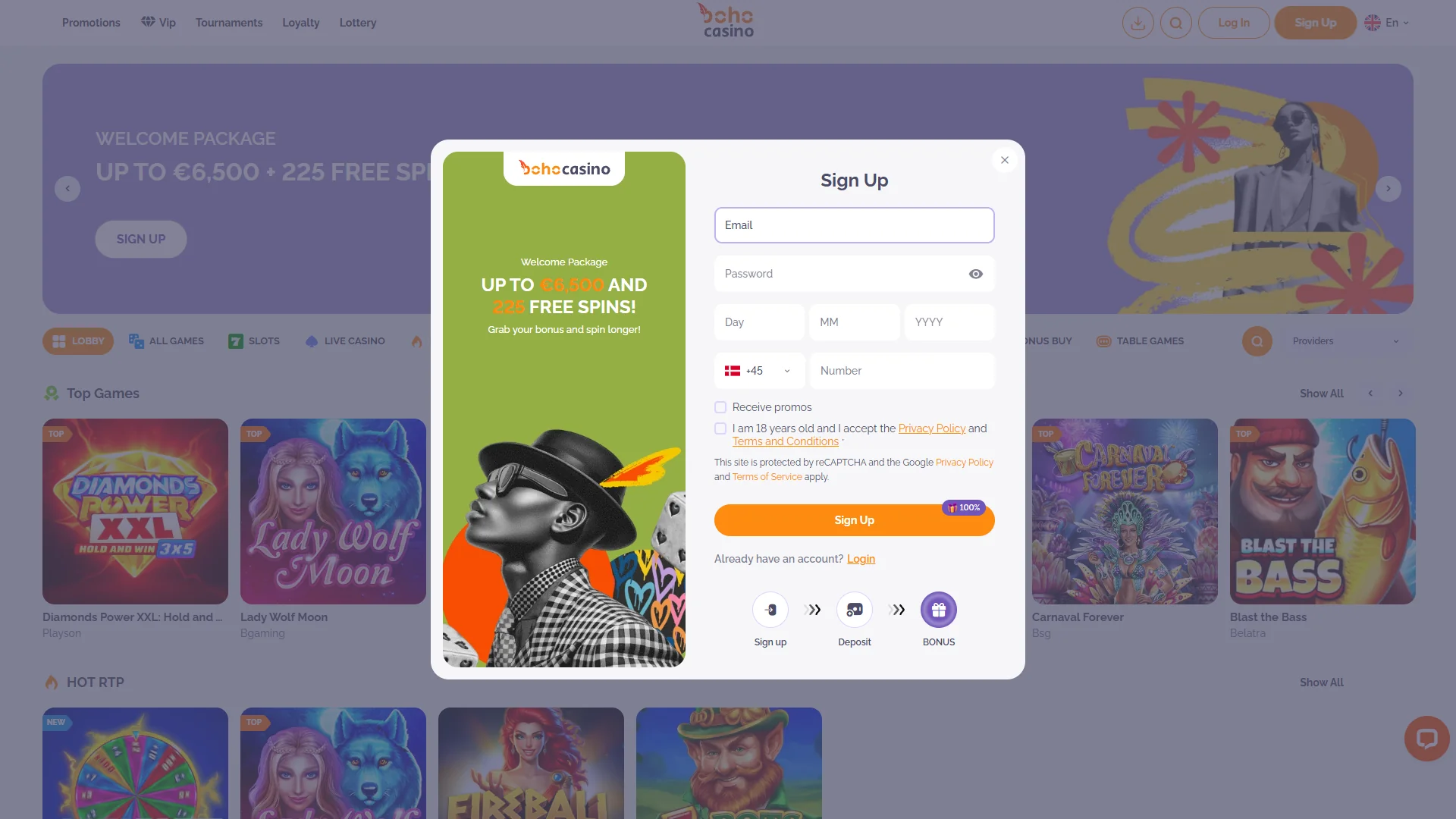 Boho Casino registreringsside